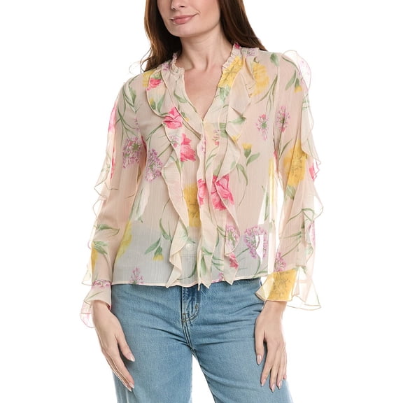Industry womens Ruffle Printed Sheer Blouse, xs, Pink