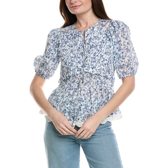 Industry womens  Tie Front Printed Peplum Blouse, l, Blue