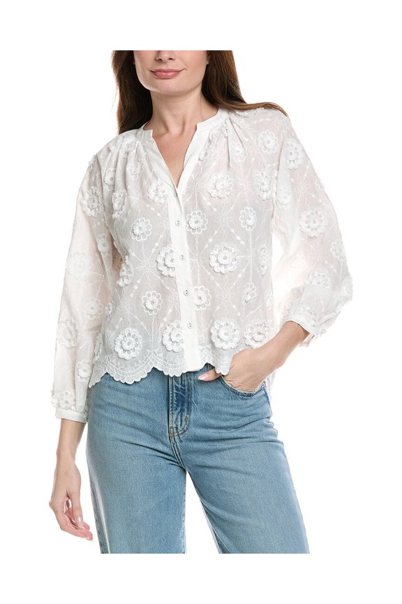 womens  V-Neck Button-Down Blouse, s, White