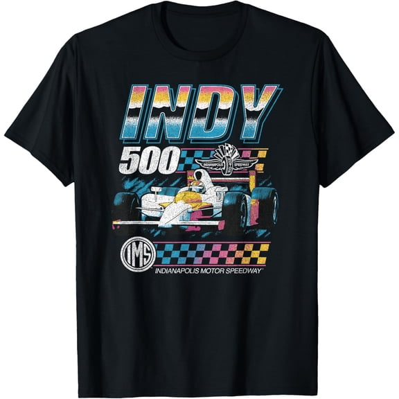 Indy 500 Indianapolis Motor Speedway Distressed Chrome Neon T-Shirt