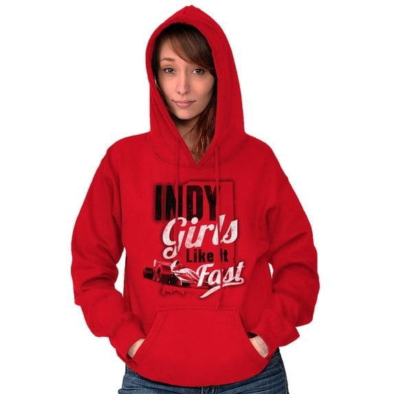Indy Girls Like it Fast Funny Indiana Women Plus Size Graphic Pullover Hoodie Brisco Brands 2X