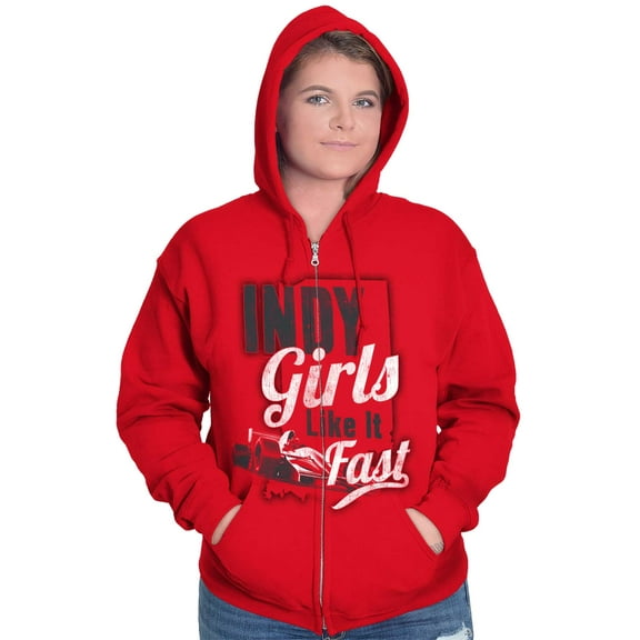 Indy Girls Like it Fast Funny Indiana Zip Hoodie Sweatshirt Women Brisco Brands L