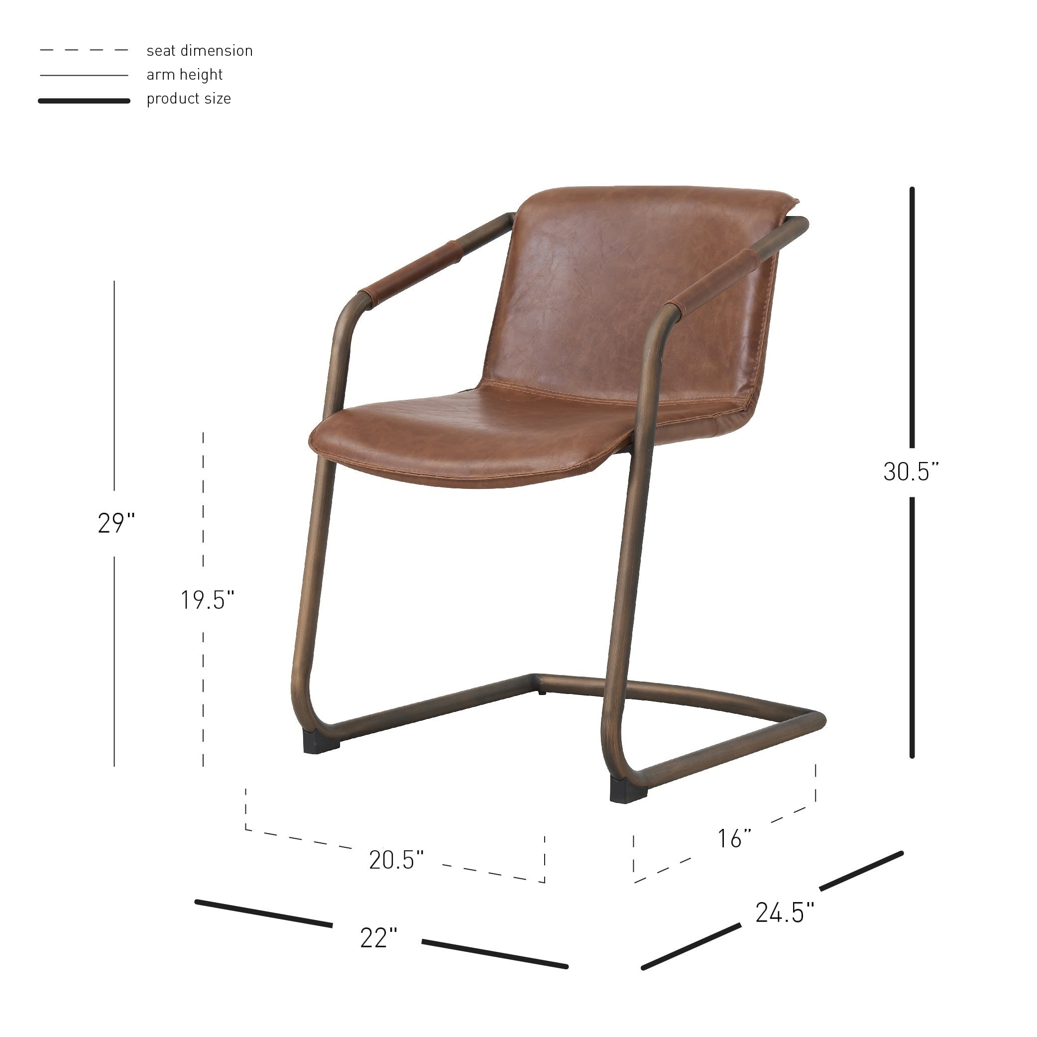 Industrial Chic Cigar Brown Faux Leather Side Chair with Gold Metal Frame