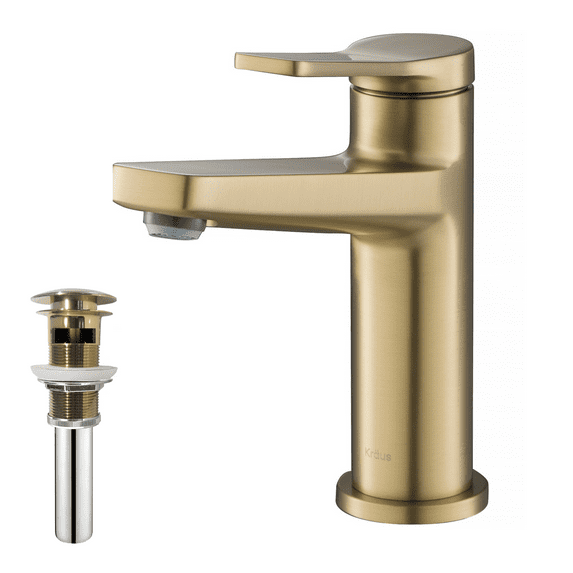 Indy™ Single Handle Bathroom Faucet and Pop Up Drain with Overflow in Brushed Gold