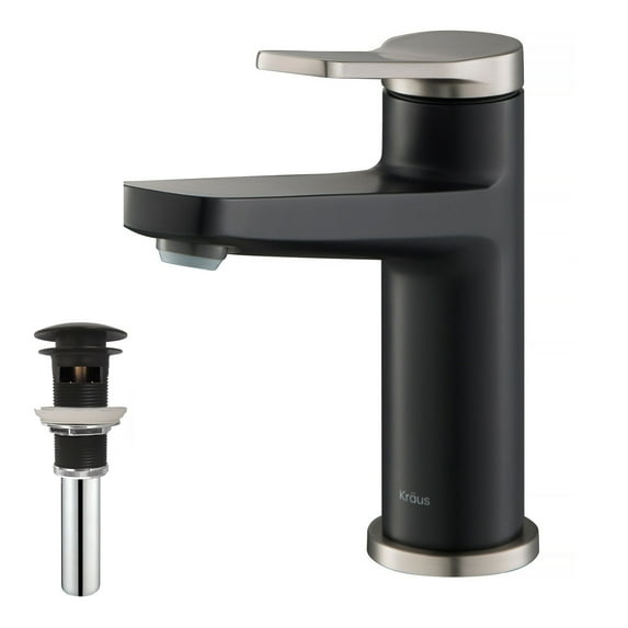 Indy™ Single Handle Bathroom Faucet in Spot Free Stainless Steel/Matte Black and Pop Up Drain with Overflow