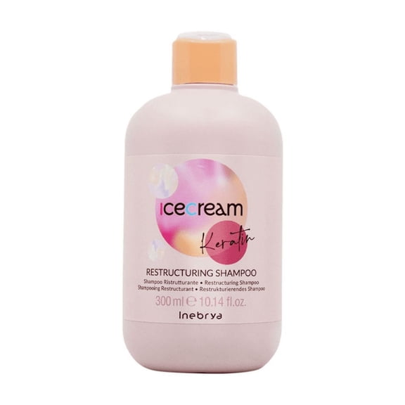 Inebrya Ice Cream Keratin Restructuring and Moisturizing Shampoo. Ideal for Dry and Damaged Hair, 10.14 oz.