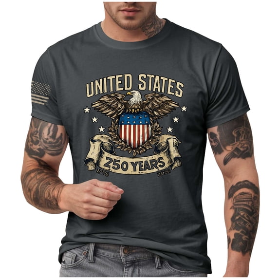 Inedependant Day Short Sleeve Shirt 4th of July Shirts for Men American Flag Patriotic T-Shirt Independence Day Graphic Tee Tops Dark (Dark Gray,2XL)
