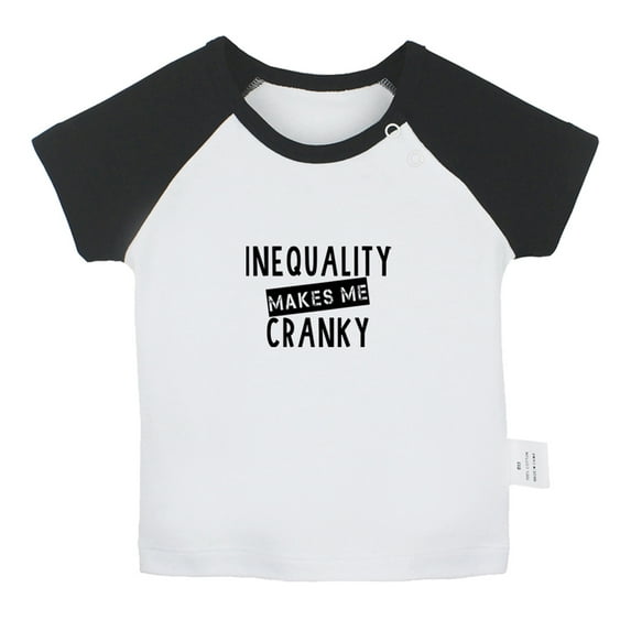 Inequality Makes Me Cranky Funny T shirt For Baby, Newborn Babies T-shirts, Infant Tops, 0-24M Kids Graphic Tees Clothing (Short Black Raglan T-shirt, 0-6 Months)