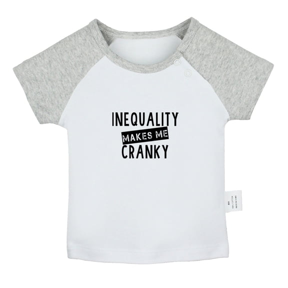 Inequality Makes Me Cranky Funny T shirt For Baby, Newborn Babies T-shirts, Infant Tops, 0-24M Kids Graphic Tees Clothing (Short Gray Raglan T-shirt, 12-18 Months)