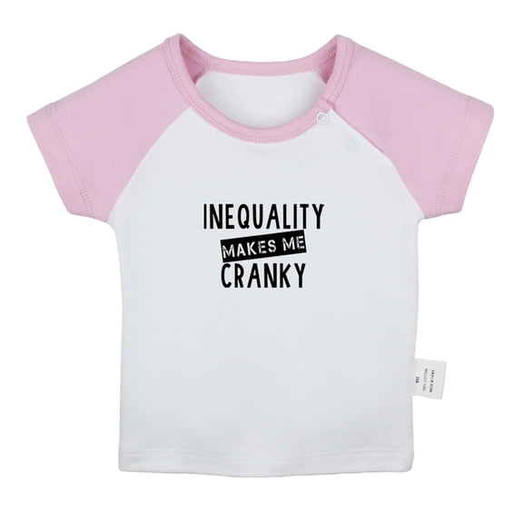 Inequality Makes Me Cranky Funny T shirt For Baby, Newborn Babies T-shirts, Infant Tops, 0-24M Kids Graphic Tees Clothing (Short Pink Raglan T-shirt, 12-18 Months)
