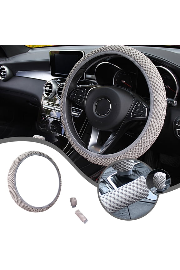 3 Piece Elastic Stretch Steering Wheel Cover, Microfiber Ice Silk for Winter Warmth and Summer Cooling, Non-Slip and Easy to Install