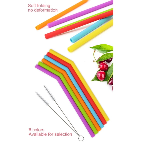 6-Piece Reusable Silicone Straws Set – Flexible Food Grade Drinking Straws, Colorful Curved Design, BPA-Free, Dishwasher Safe for Juice, Milk & Beverages