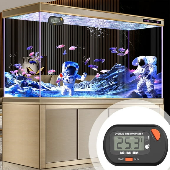 Inerposs Aquarium Thermometer, Waterproof Probe, Reptile Turtle Temperature Monitor, Suction Cup Fish Tank Accessory, Accurate LCD Display for Aquarists