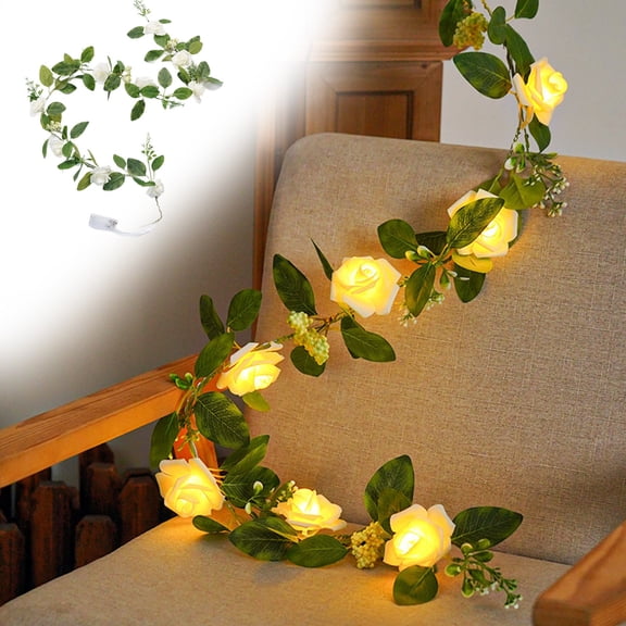 Inerposs Artificial Floral String Lights, LED Rose Climber Lights for Weddings, Home Decor, Party and Bedroom Ambiance, Battery Operated Fairy Lights with Green Leaves and Berries