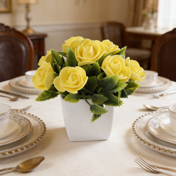 Inerposs Artificial Potted Rose Arrangement, Silk Flower Decor for Home, Office Desktop, Elegant Centerpiece, Maintenance Free Faux Roses