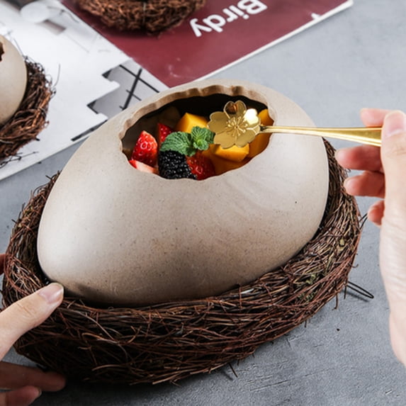 Inerposs Ceramic Dessert Bowl, Unique Bird's Nest Design, Multifuntional Serving Dish, Decorative Tableware for Barbecues, Perfect for Cold Drinks and Desserts