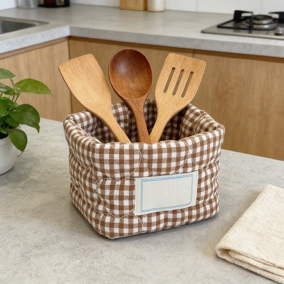Inerposs Checkered Fabric Storage Basket, Organizing Storage Basket for Cosmetics, Lightweight Folding Basket for Home, Versatile Storage Solution for Living Room, Bedroom and Wardrobe