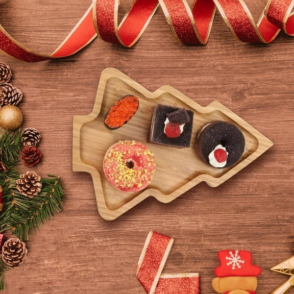 Inerposs Christmas Wooden Serving Tray, Festive Flatware Tray, Holiday Tabletop Serving Tray, Wooden Table Decoration Supplies, Versatile Serving Tray for Appetizers and Desserts