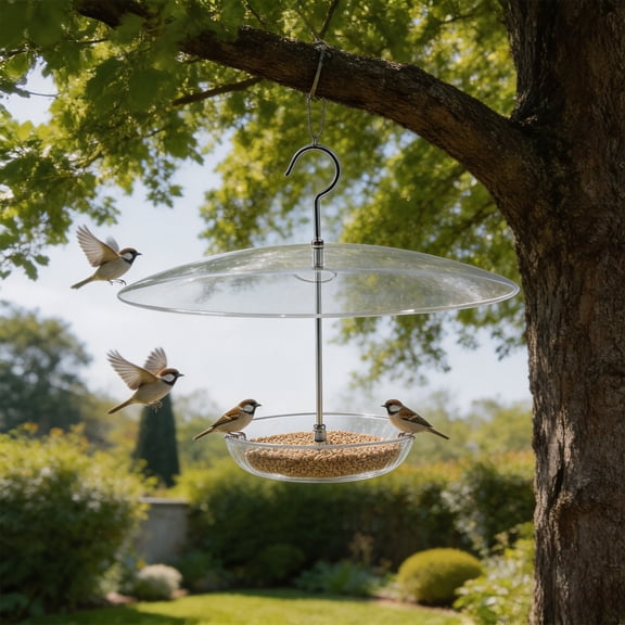 Inerposs Clear Hanging Bird Feeder, Weather-Resistant Squirrel Baffle, Seed Tray for Backyard Birds, Easy Clean Design, Perfect for Attracting Finches and Chickadees