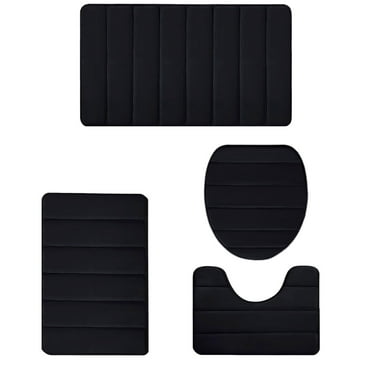Inerposs Complete Memory Foam Bath Mat Set: Soft, Absorbent, Non-Slip, Thick, Machine Washable, Quick-Drying (4-Piece Set）