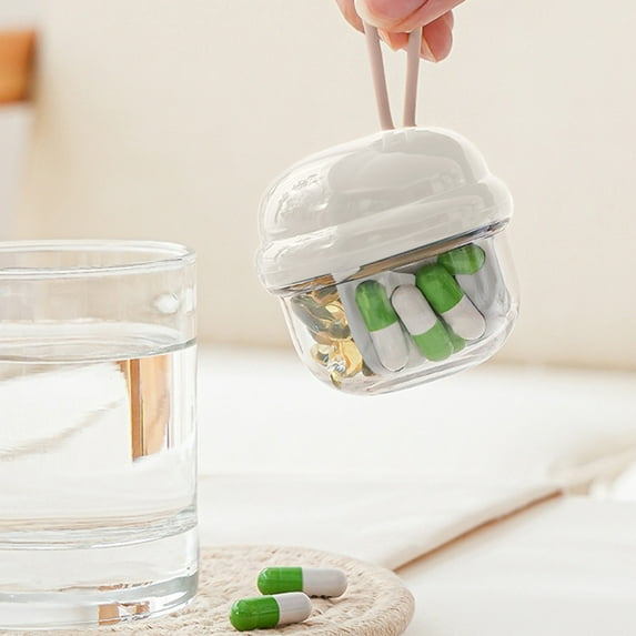 Inerposs Cute Pills Dispenser, Portable Pills Organizer, 4 Large Compartment Medicine Holder, Easy Use Travel Medication Container, Convenient Vitamins Organizer for Daily Routine