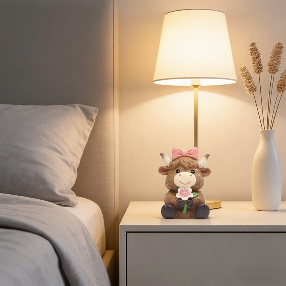 Inerposs Cute Upland Cow Figurine, Resin Desktop Ornament for Home Decor, Ideal Gift for Cow Lovers and Collectors, Perfect for Shelves, Desks, or Mantelpieces
