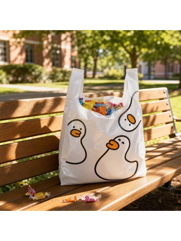 Disposable Plastic Bags, Waterfowl Print Waistcoat Bags, Thickened Shopping Bags, Multi-Use Lightweight Packaging, Perfect for Grocery, Storage, and Everyday Errands, 50 Pack
