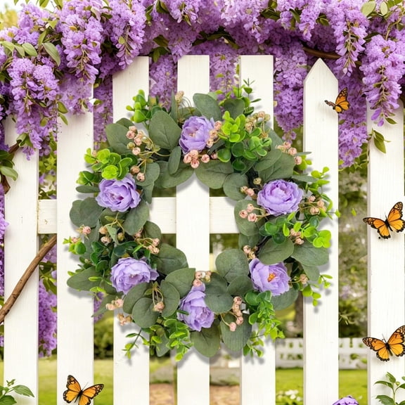 Inerposs Eucalyptus Flower Wreath, Money Leaf Wall Hanging Decor, Spring Home Decoration, Indoor Outdoor Floral Arrangement, Elegant Spring Wreath for Entryway