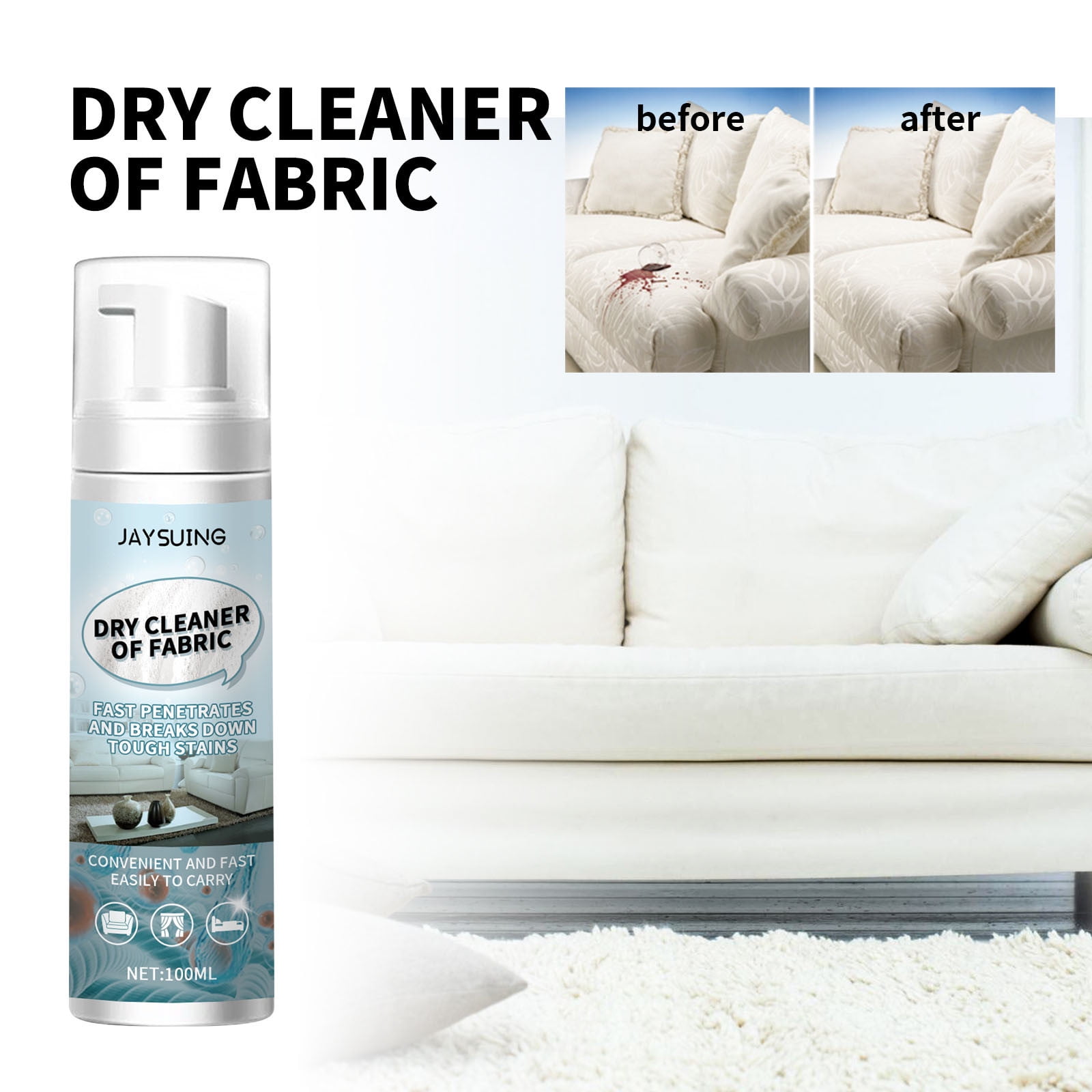 Inerposs Fabric Sofa and Mattress Stain Remover Decontamination Foam Cleaner, Dry Carpet