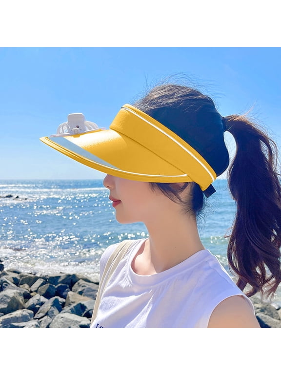 Fan Visor Hat, Adjustable Sun Protection Hat, USB Rechargeable Fan Hat, Lightweight Summer Hat for Women, Breathable Outdoor Hat with Built-in Fan