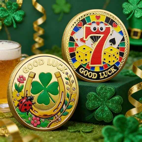 Inerposs Four Leaf Clover, Commemorative Coin, Good Luck Gift, Wealth Success Health, Decorative Wallet Ornament
