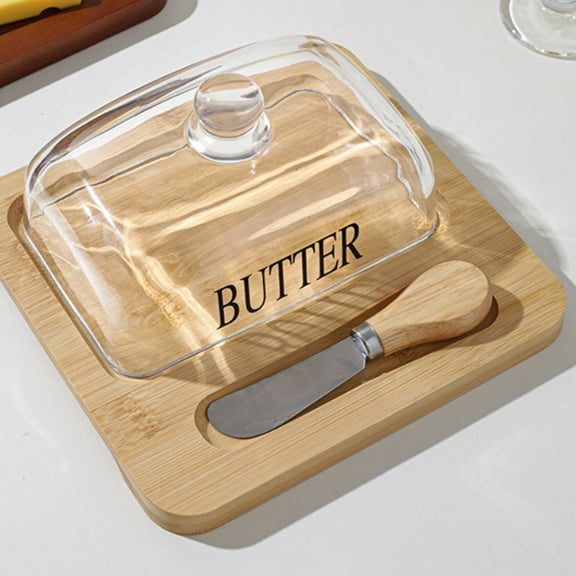 Inerposs Glass Box Dessert Container, Lid Cheese Cake Keeper, Butter Knife Set, Kitchen Storage Solution, Elegant Glass Display Case