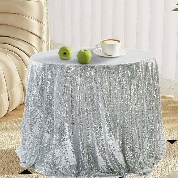 Inerposs Glitter Wedding Round Tablecloth, Shiny Decorative Polyester Cloth for Parties and Events