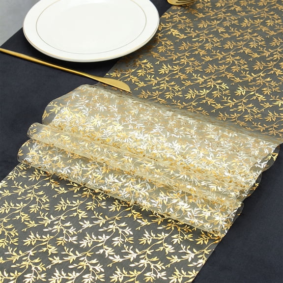 Inerposs Gold Table Runner, Sheer Gauze Table Decoration, Sequin Glitter Foil Runner, Elegant Wedding Anniversary Decor, Perfect for Valentine's Day and Parties