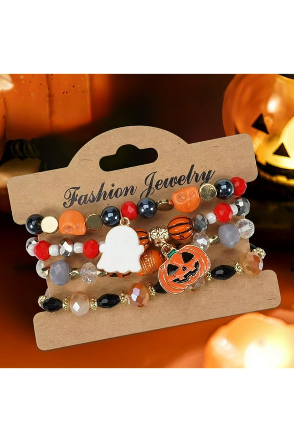Halloween Bracelets, Gothic Layered Beaded Bracelets, Spooky Ghost Pumpkin Stackable Stretch Bracelet, Perfect for Halloween Costumes and Accessories, Ideal Jewelry Gifts for Women