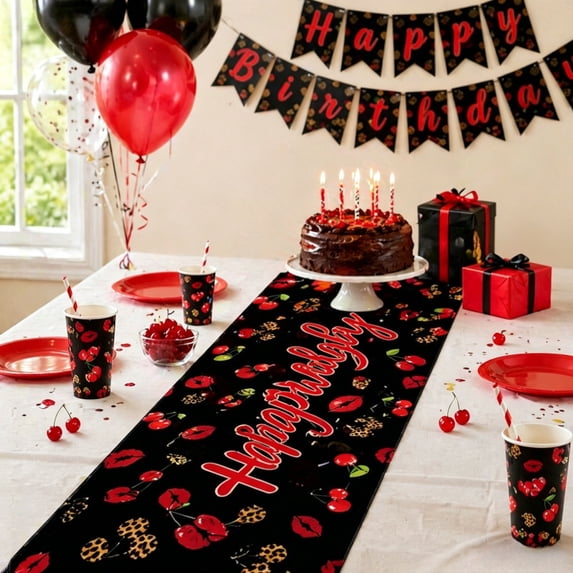 Inerposs Happy Birthday Table Runner, Multicolor Linen Tablecloth, Decorative Party Table Runner, Festive Birthday Decor, Versatile Event Table Decoration