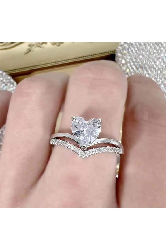 Heart Shaped Zirconia Diamond Ring, Proposal Engagement Ring, Fashion Fine Jewelry, Alloy Simulated Diamonds, Comfortable All-Day Wear