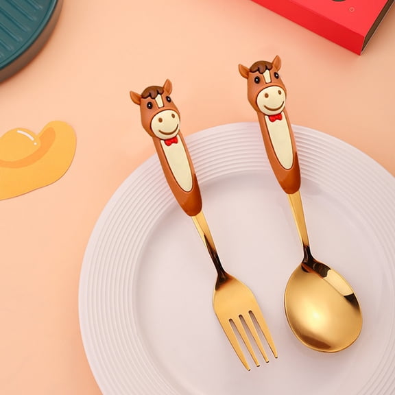 Inerposs Horse-Themed Cutlery Set, Stainless Steel Spoon and Fork Set, Festive Tableware Gift Set, Perfect for Desserts and Fruits, Ideal for Family and Friends