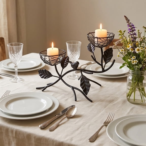 Inerposs Iron Candle Holders, Rustic Branch Bird Tealight Stand, Farmhouse Centerpiece for Dining Room, Wedding Party Table Decor, Unique Home Gift