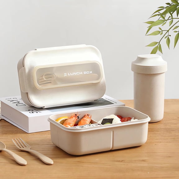 Inerposs Japanese Style Lunch Box, Sealed Compartment Lunch Box, Lightweight Adult Lunch Box, Portable Office Lunch Container, Eco-Friendly Barley Fiber Lunch Box