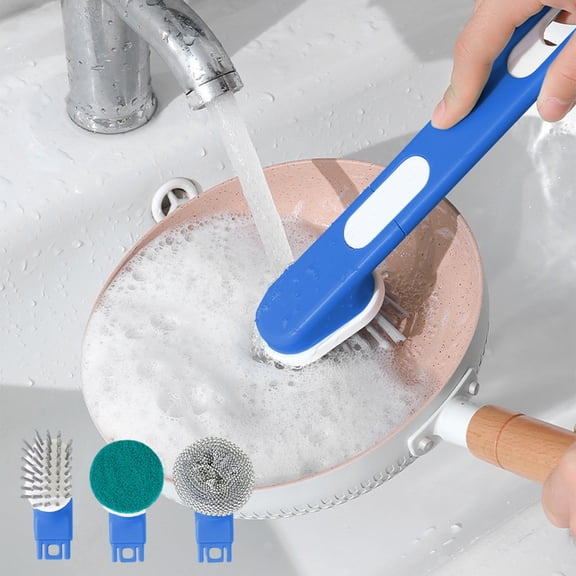 Inerposs Kitchen Brush Storage Set, 3 Brush Heads for Pot Pan Sink Cleaning, Ergonomic Handle, Reusable and Eco-Friendly Cleaning Tool, Multi-Purpose for Dishes and Stovetops