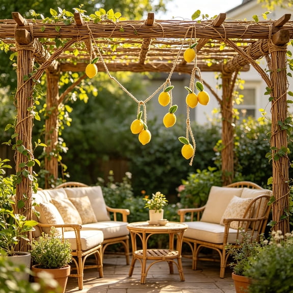 Inerposs Lemon Garland String, Faux Lemon Wall Decor, Farmhouse Kitchen Decoration, Summer Home Accent, Hanging Jute Rope Features