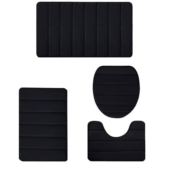 Foam Bath Mat 4-Piece Set – Soft, Non-Slip, Water-Absorbent Bathroom Rugs for Toilet & Shower, Thick Memory Foam, Machine Washable, Modern Design