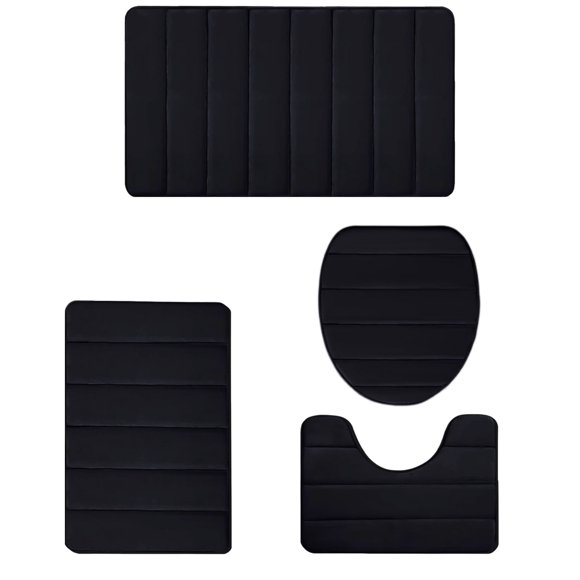 Foam Bath Mat 4-Piece Set – Soft, Non-Slip, Water-Absorbent Bathroom Rugs for Toilet & Shower, Thick Memory Foam, Machine Washable, Modern Design