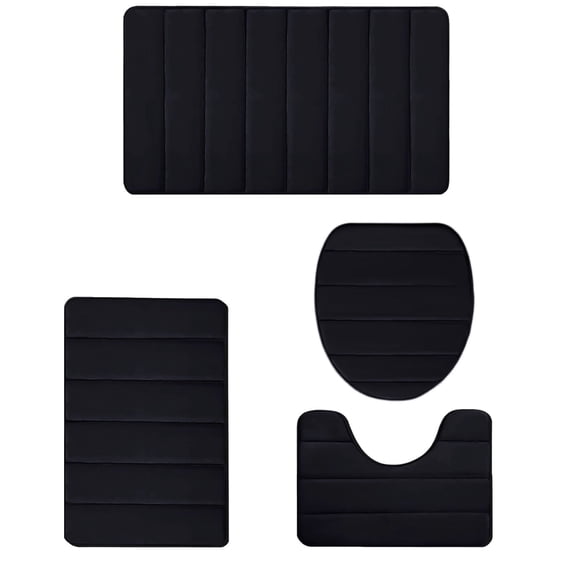 Foam Bath Mat 4-Piece Set – Soft, Non-Slip, Water-Absorbent Bathroom Rugs for Toilet & Shower, Thick Memory Foam, Machine Washable, Modern Design