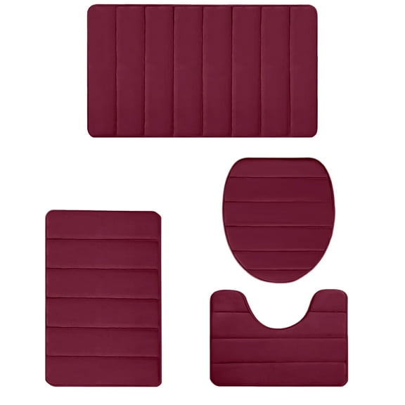 Inerposs Memory Foam Velvet Fleece Non-Slip Bath Mat Set, 4-Piece