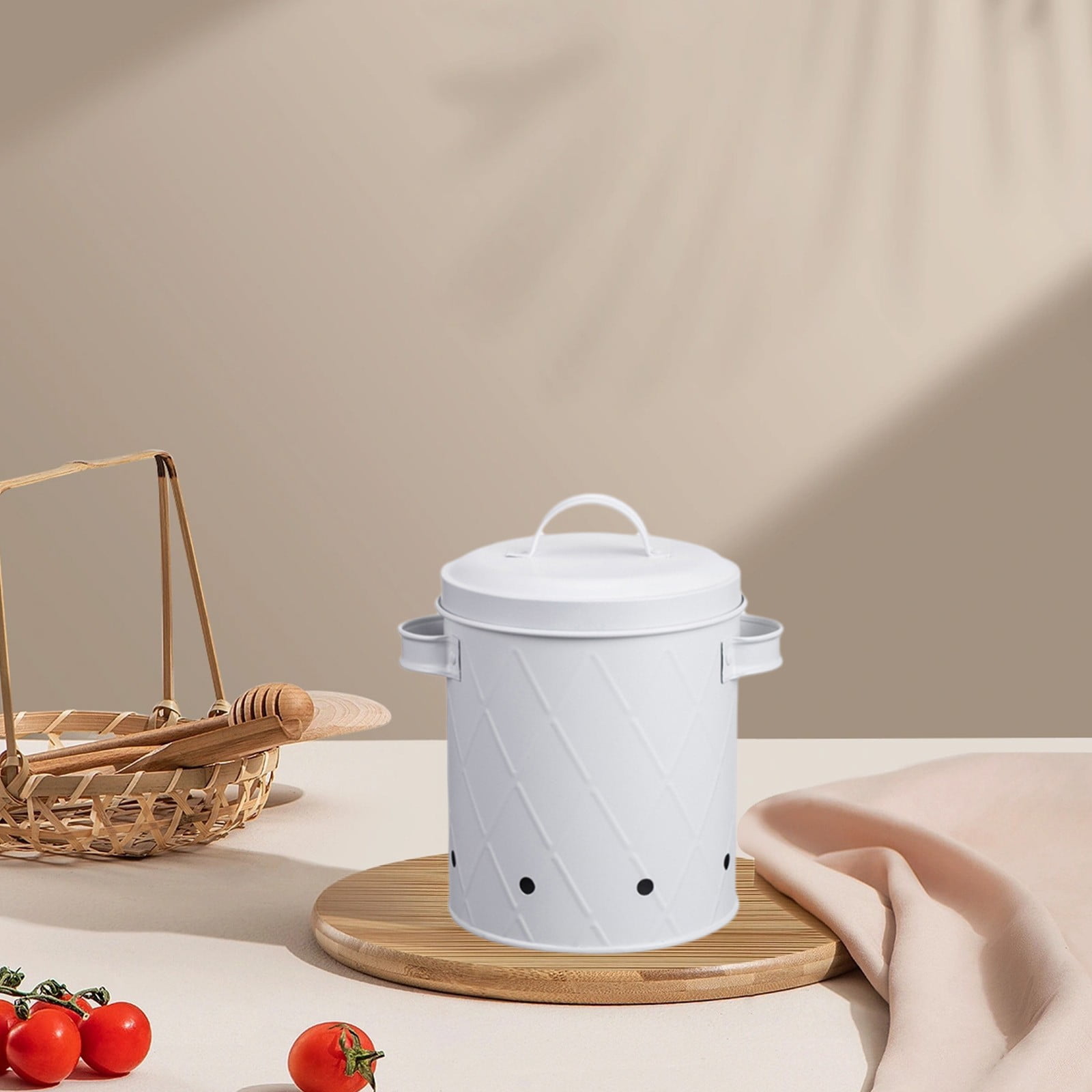 Inerposs Mesh Vegetable Storage Bucket, Metal Potato Storage Jar, Iron Fruit Organizer, Kitchen Onion and Garlic Storage, Durable and Spacious Produce Container