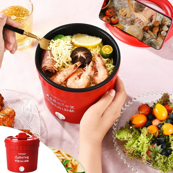 Inerposs Mini Portable Electric Hot Pot - 1.2L Capacity for Steaming, Stir-frying, Porridge, and Noodle Soup (Red & Purple)