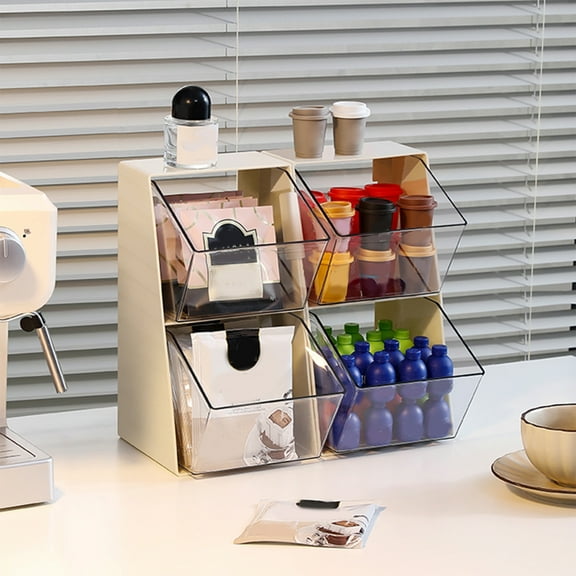 Inerposs Multifunctional Kitchen Bar Organiser, Acrylic Desktop Storage for Tea Capsules and Coffee, Transparent Snack Shelf for Office Goodies, Home and Office Storage Solution