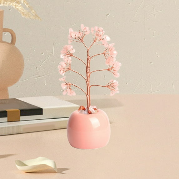 Inerposs Natural Crystal Tree Decor, Colorful Jar Ornament, Unique Home Office Decoration, Beautiful Natural Stone Art, Exquisite Desk and Table Centerpiece